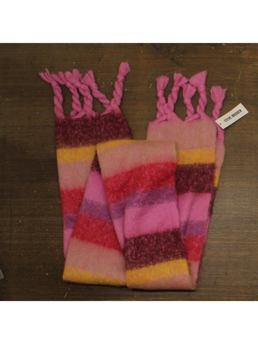 NWT Steve Madden Varsity Striped Fringe Wrap Scarf Oversized Fuzzy Pink Multi